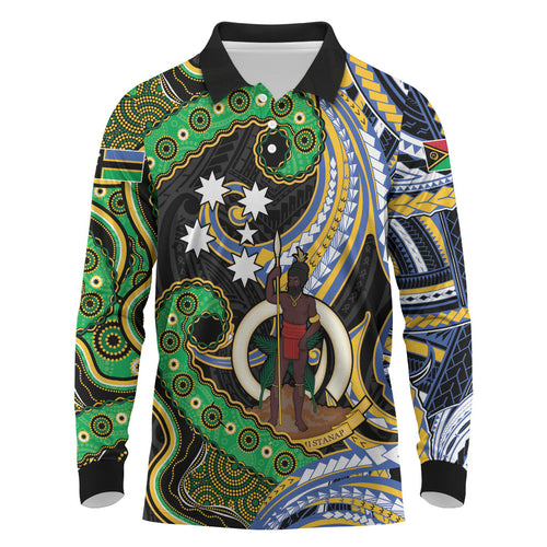 South Sea Islanders And Vanuatu Long Sleeve Polo Shirt Boar Tusk Warrior Southern Tribal Pattern