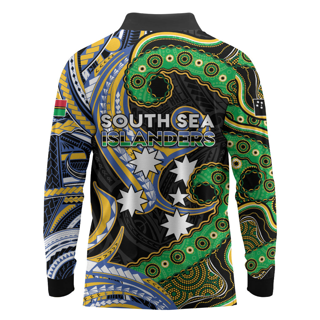 South Sea Islanders And Vanuatu Long Sleeve Polo Shirt Boar Tusk Warrior Southern Tribal Pattern