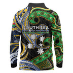 South Sea Islanders And Vanuatu Long Sleeve Polo Shirt Boar Tusk Warrior Southern Tribal Pattern