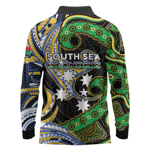 South Sea Islanders And Vanuatu Long Sleeve Polo Shirt Boar Tusk Warrior Southern Tribal Pattern