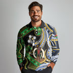 South Sea Islanders And Vanuatu Long Sleeve Polo Shirt Boar Tusk Warrior Southern Tribal Pattern