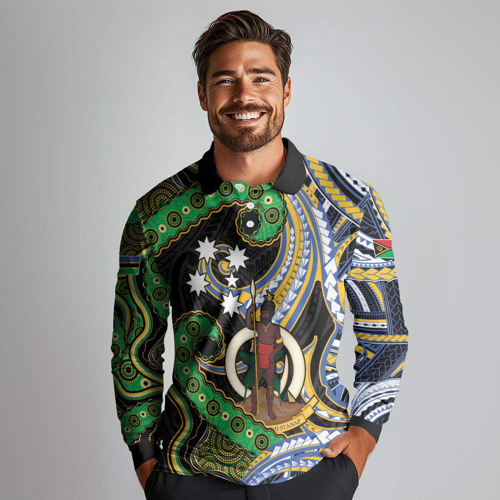 South Sea Islanders And Vanuatu Long Sleeve Polo Shirt Boar Tusk Warrior Southern Tribal Pattern