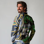 South Sea Islanders And Vanuatu Long Sleeve Polo Shirt Boar Tusk Warrior Southern Tribal Pattern