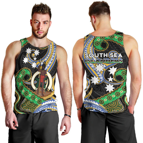 South Sea Islanders And Vanuatu Men Tank Top Boar Tusk Warrior Southern Tribal Pattern
