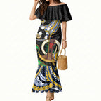 South Sea Islanders And Vanuatu Mermaid Dress Boar Tusk Warrior Southern Tribal Pattern