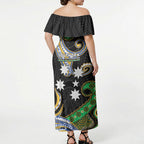 South Sea Islanders And Vanuatu Off Shoulder Maxi Dress Boar Tusk Warrior Southern Tribal Pattern