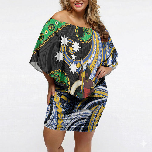 South Sea Islanders And Vanuatu Off Shoulder Short Dress Boar Tusk Warrior Southern Tribal Pattern