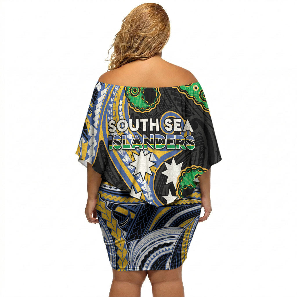 South Sea Islanders And Vanuatu Off Shoulder Short Dress Boar Tusk Warrior Southern Tribal Pattern