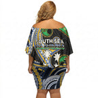 South Sea Islanders And Vanuatu Off Shoulder Short Dress Boar Tusk Warrior Southern Tribal Pattern