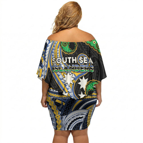 South Sea Islanders And Vanuatu Off Shoulder Short Dress Boar Tusk Warrior Southern Tribal Pattern