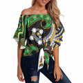 South Sea Islanders And Vanuatu Off Shoulder Wrap Waist Top Boar Tusk Warrior Southern Tribal Pattern