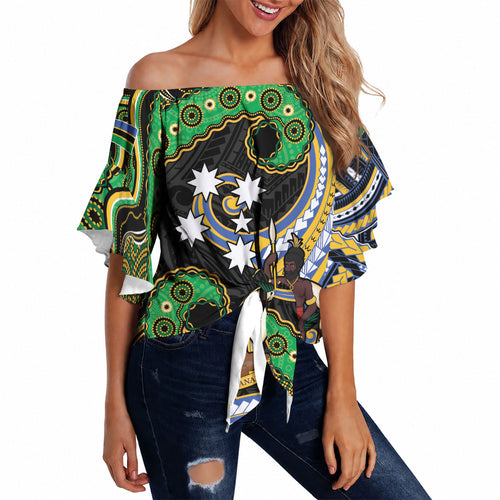 South Sea Islanders And Vanuatu Off Shoulder Wrap Waist Top Boar Tusk Warrior Southern Tribal Pattern