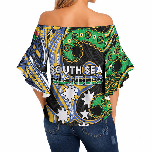 South Sea Islanders And Vanuatu Off Shoulder Wrap Waist Top Boar Tusk Warrior Southern Tribal Pattern