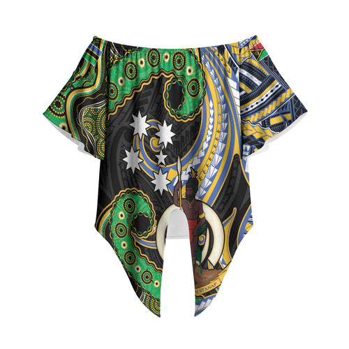 South Sea Islanders And Vanuatu Off Shoulder Wrap Waist Top Boar Tusk Warrior Southern Tribal Pattern