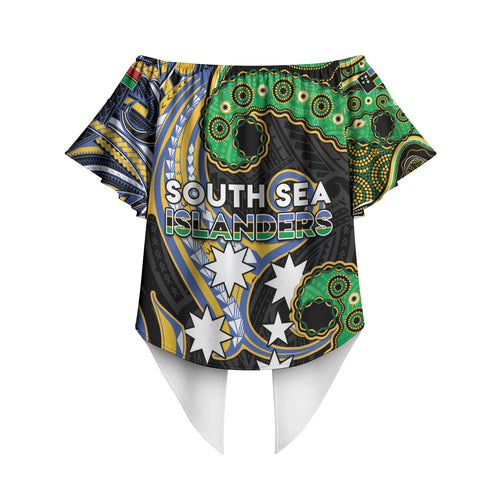 South Sea Islanders And Vanuatu Off Shoulder Wrap Waist Top Boar Tusk Warrior Southern Tribal Pattern