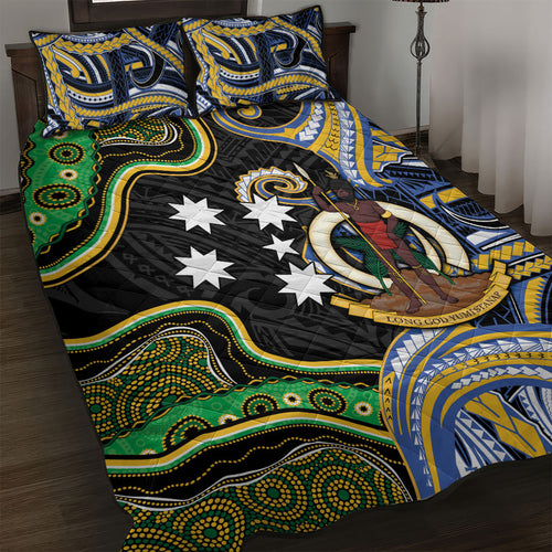 South Sea Islanders And Vanuatu Quilt Bed Set Boar Tusk Warrior Southern Tribal Pattern
