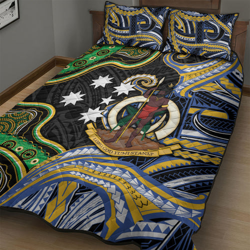 South Sea Islanders And Vanuatu Quilt Bed Set Boar Tusk Warrior Southern Tribal Pattern