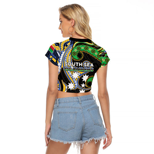 South Sea Islanders And Vanuatu Raglan Cropped T Shirt Boar Tusk Warrior Southern Tribal Pattern