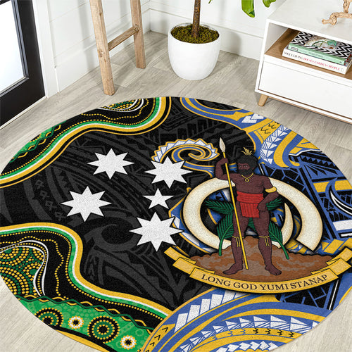 South Sea Islanders And Vanuatu Round Carpet Boar Tusk Warrior Southern Tribal Pattern