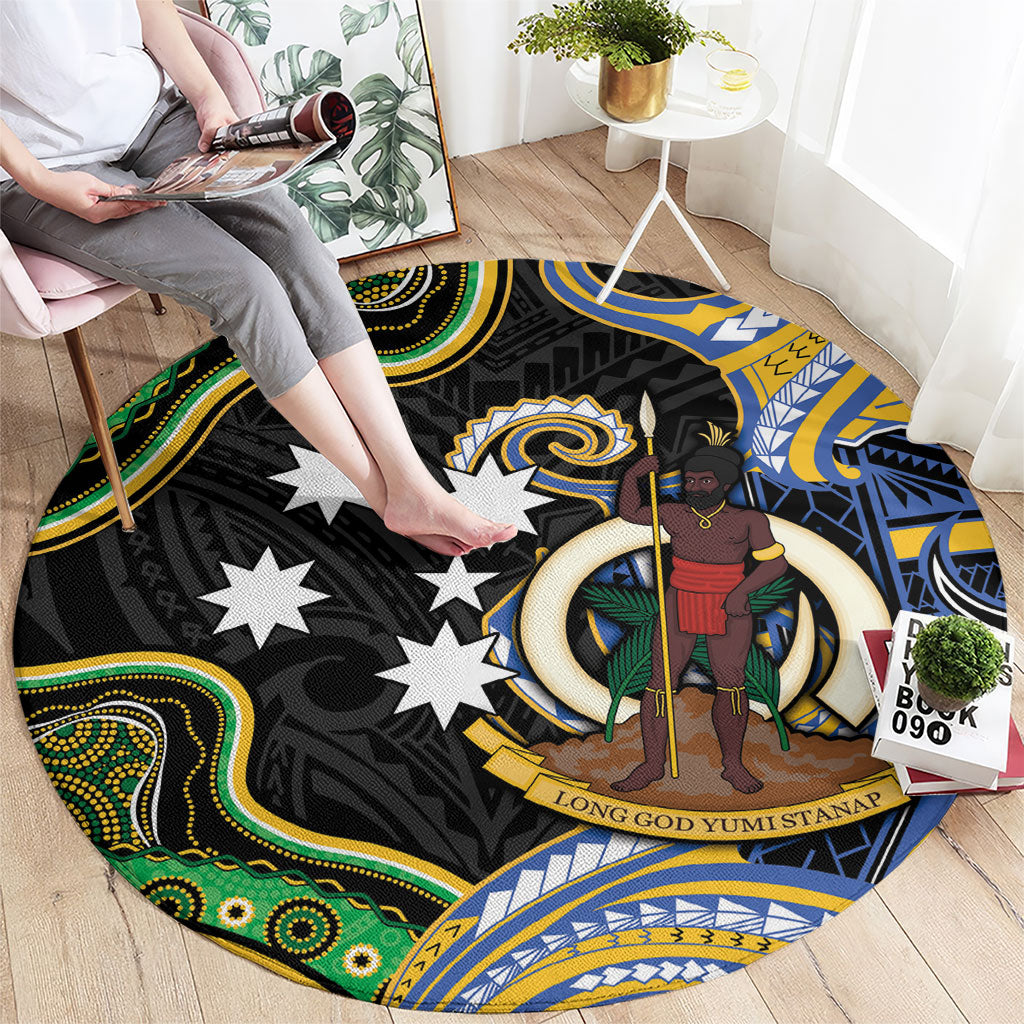 South Sea Islanders And Vanuatu Round Carpet Boar Tusk Warrior Southern Tribal Pattern