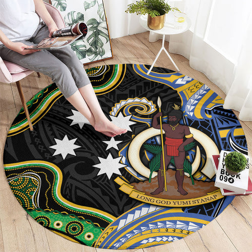South Sea Islanders And Vanuatu Round Carpet Boar Tusk Warrior Southern Tribal Pattern