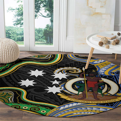 South Sea Islanders And Vanuatu Round Carpet Boar Tusk Warrior Southern Tribal Pattern