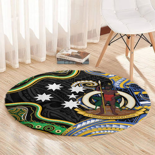 South Sea Islanders And Vanuatu Round Carpet Boar Tusk Warrior Southern Tribal Pattern