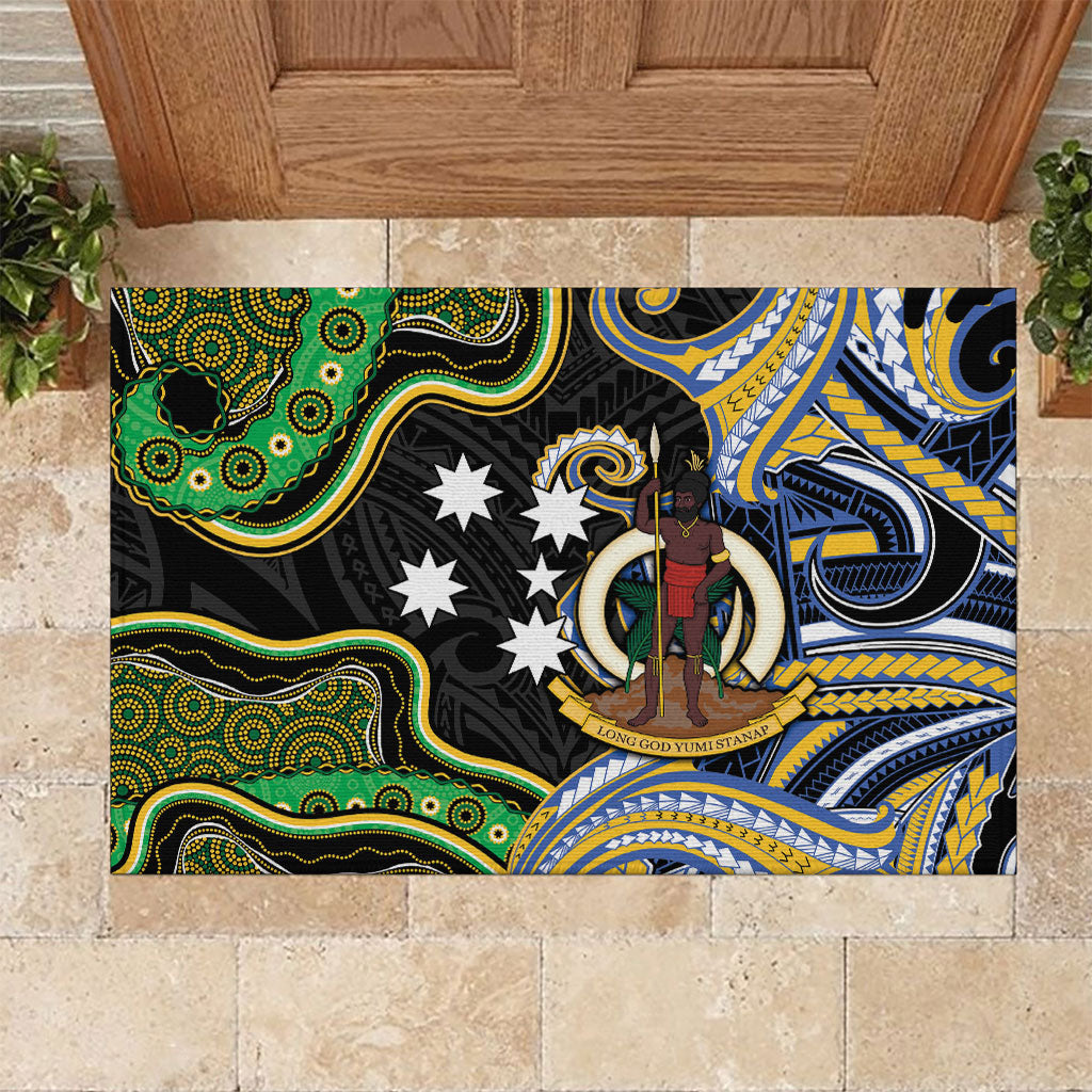 South Sea Islanders And Vanuatu Rubber Doormat Boar Tusk Warrior Southern Tribal Pattern