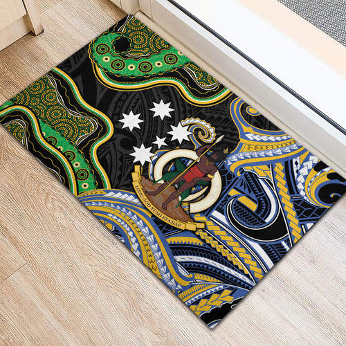 South Sea Islanders And Vanuatu Rubber Doormat Boar Tusk Warrior Southern Tribal Pattern