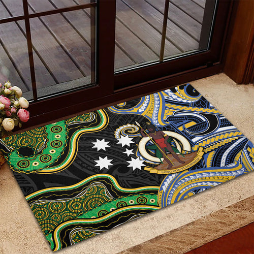 South Sea Islanders And Vanuatu Rubber Doormat Boar Tusk Warrior Southern Tribal Pattern