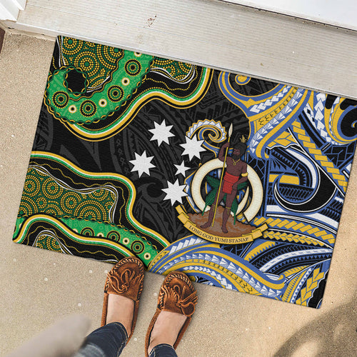 South Sea Islanders And Vanuatu Rubber Doormat Boar Tusk Warrior Southern Tribal Pattern
