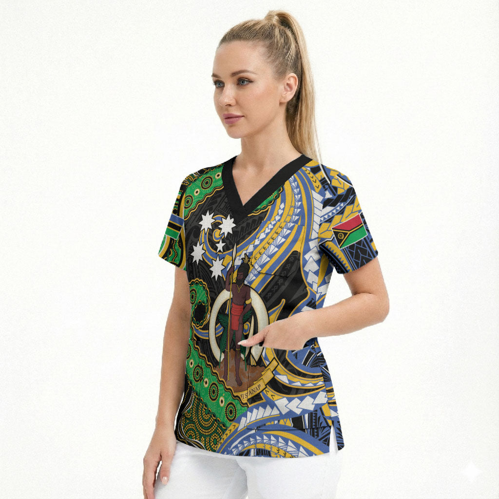 South Sea Islanders And Vanuatu Scrub Top Boar Tusk Warrior Southern Tribal Pattern