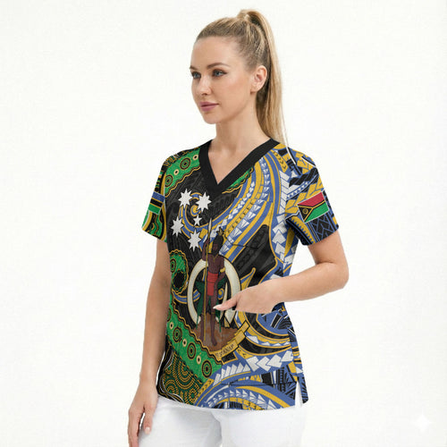 South Sea Islanders And Vanuatu Scrub Top Boar Tusk Warrior Southern Tribal Pattern