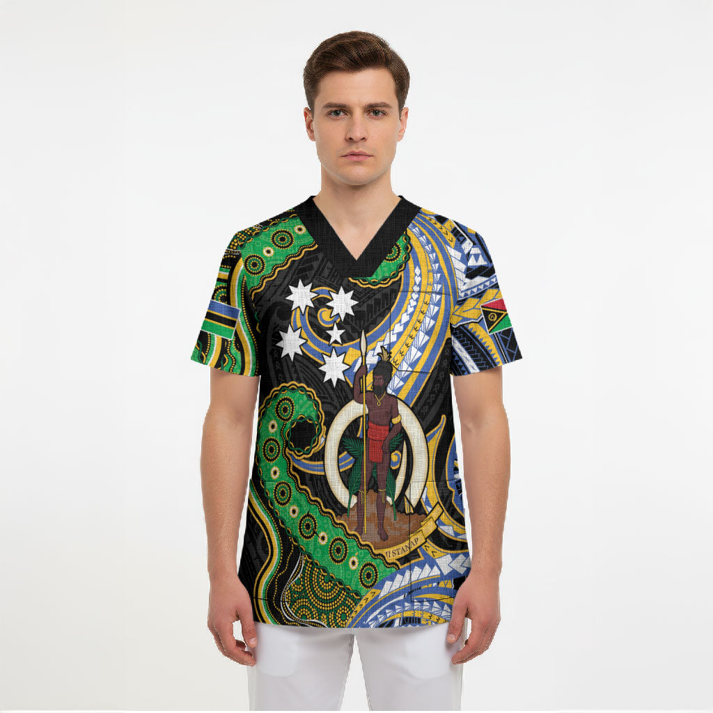 South Sea Islanders And Vanuatu Scrub Top Boar Tusk Warrior Southern Tribal Pattern