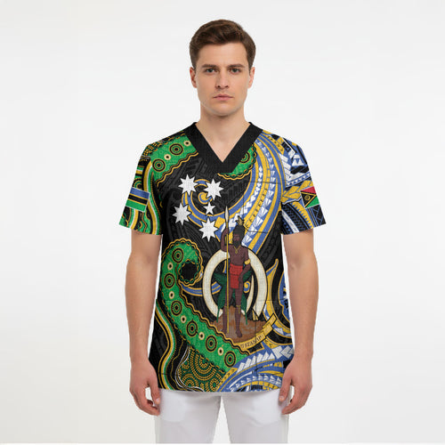 South Sea Islanders And Vanuatu Scrub Top Boar Tusk Warrior Southern Tribal Pattern