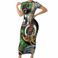 South Sea Islanders And Vanuatu Short Sleeve Bodycon Dress Boar Tusk Warrior Southern Tribal Pattern