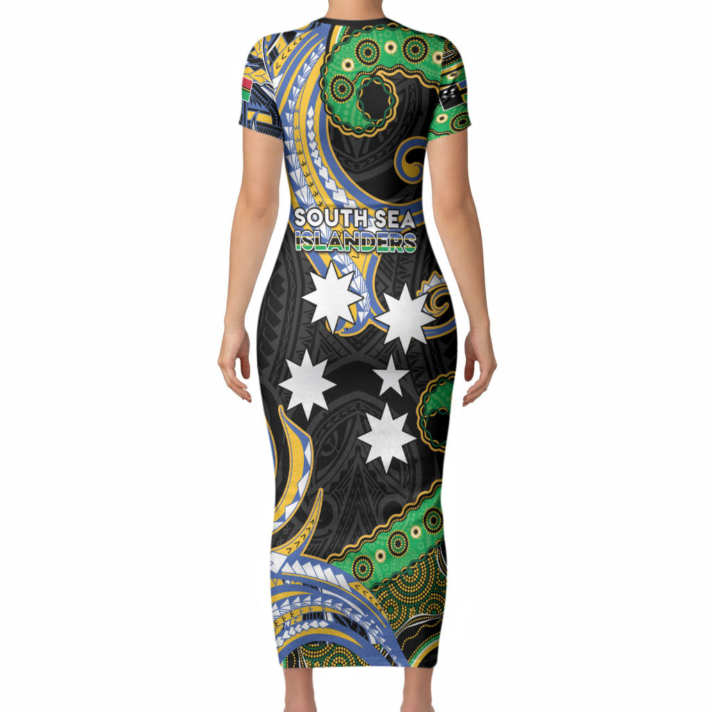 South Sea Islanders And Vanuatu Short Sleeve Bodycon Dress Boar Tusk Warrior Southern Tribal Pattern