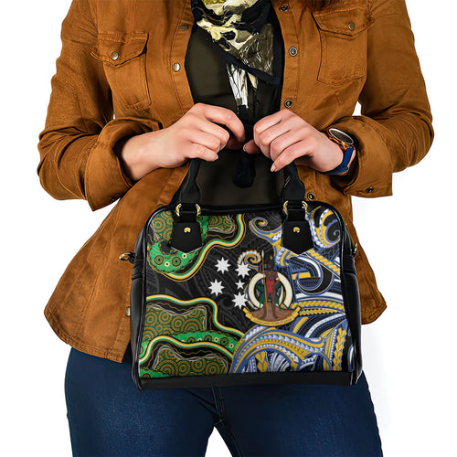 South Sea Islanders And Vanuatu Shoulder Handbag Boar Tusk Warrior Southern Tribal Pattern