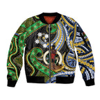 South Sea Islanders And Vanuatu Sleeve Zip Bomber Jacket Boar Tusk Warrior Southern Tribal Pattern