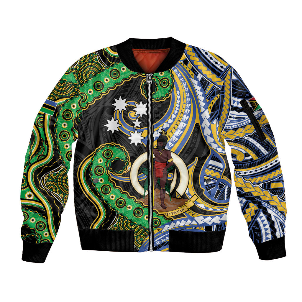 South Sea Islanders And Vanuatu Sleeve Zip Bomber Jacket Boar Tusk Warrior Southern Tribal Pattern