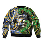 South Sea Islanders And Vanuatu Sleeve Zip Bomber Jacket Boar Tusk Warrior Southern Tribal Pattern