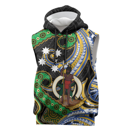 South Sea Islanders And Vanuatu Sleeveless Hoodie Boar Tusk Warrior Southern Tribal Pattern