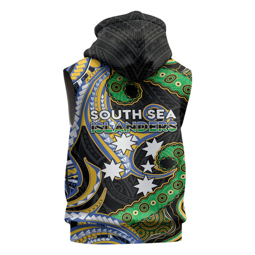 South Sea Islanders And Vanuatu Sleeveless Hoodie Boar Tusk Warrior Southern Tribal Pattern