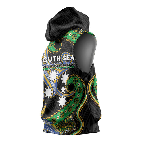 South Sea Islanders And Vanuatu Sleeveless Hoodie Boar Tusk Warrior Southern Tribal Pattern