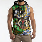 South Sea Islanders And Vanuatu Sleeveless Hoodie Boar Tusk Warrior Southern Tribal Pattern