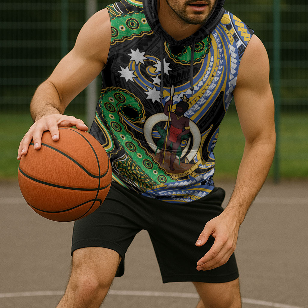 South Sea Islanders And Vanuatu Sleeveless Hoodie Boar Tusk Warrior Southern Tribal Pattern