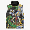South Sea Islanders And Vanuatu Sleeveless Puffer Jacket Boar Tusk Warrior Southern Tribal Pattern