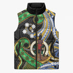 South Sea Islanders And Vanuatu Sleeveless Puffer Jacket Boar Tusk Warrior Southern Tribal Pattern
