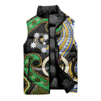 South Sea Islanders And Vanuatu Sleeveless Puffer Jacket Boar Tusk Warrior Southern Tribal Pattern