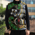 South Sea Islanders And Vanuatu Sleeveless Puffer Jacket Boar Tusk Warrior Southern Tribal Pattern